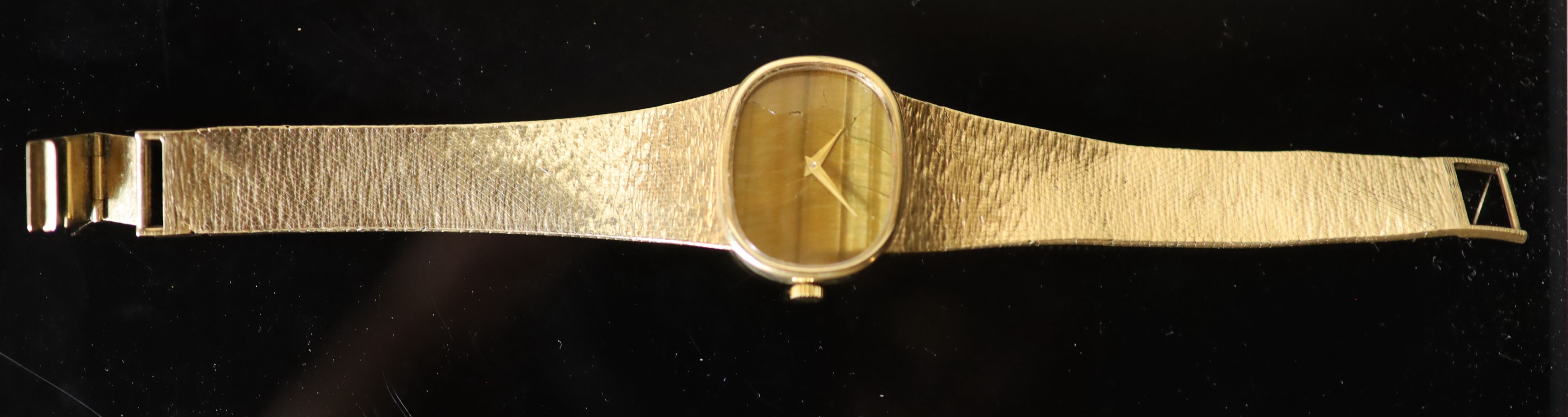 A gentlemans 1970s 9ct gold Bueche Girod manual wind dress wrist watch, on a 9ct gold bracelet,